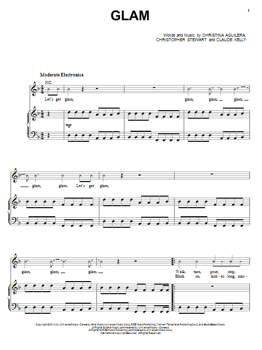 Download Christina Aguilera Glam Sheet Music and learn how to play Piano, Vocal & Guitar (Right-Hand Melody) PDF digital score in minutes