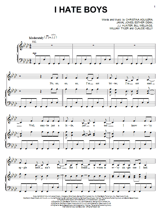 Download Christina Aguilera I Hate Boys Sheet Music and learn how to play Piano, Vocal & Guitar (Right-Hand Melody) PDF digital score in minutes