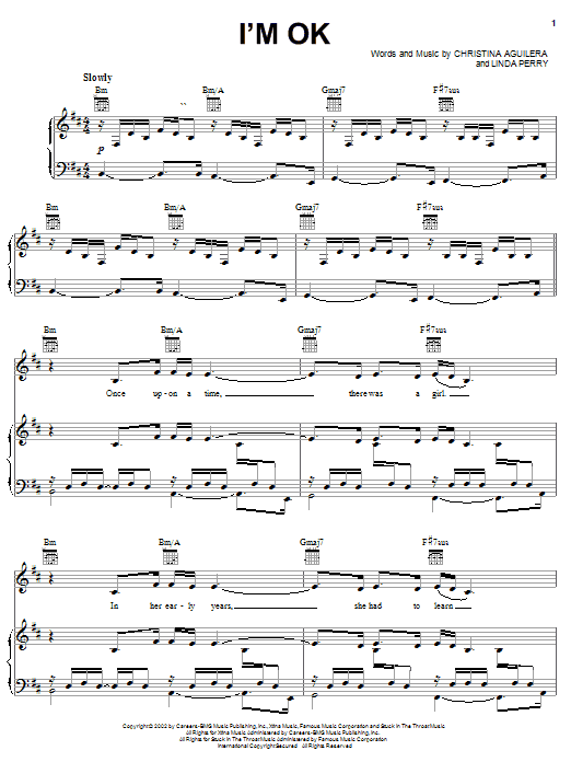Download Christina Aguilera I'm OK Sheet Music and learn how to play Piano, Vocal & Guitar (Right-Hand Melody) PDF digital score in minutes