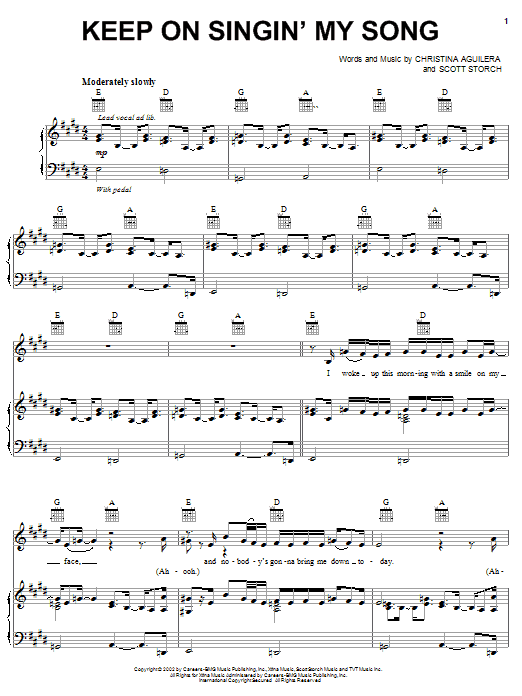 Download Christina Aguilera Keep On Singin' My Song Sheet Music and learn how to play Piano, Vocal & Guitar (Right-Hand Melody) PDF digital score in minutes