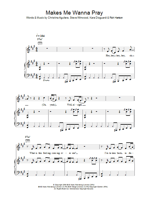 Download Christina Aguilera Makes Me Wanna Pray Sheet Music and learn how to play Piano, Vocal & Guitar (Right-Hand Melody) PDF digital score in minutes