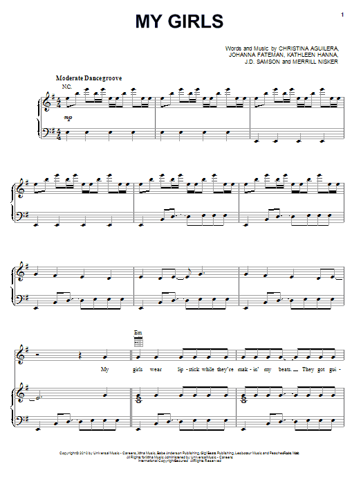 Download Christina Aguilera My Girls Sheet Music and learn how to play Piano, Vocal & Guitar (Right-Hand Melody) PDF digital score in minutes
