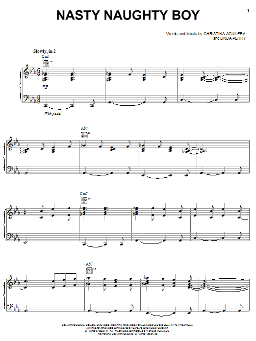 Download Christina Aguilera Nasty Naughty Boy Sheet Music and learn how to play Piano, Vocal & Guitar (Right-Hand Melody) PDF digital score in minutes