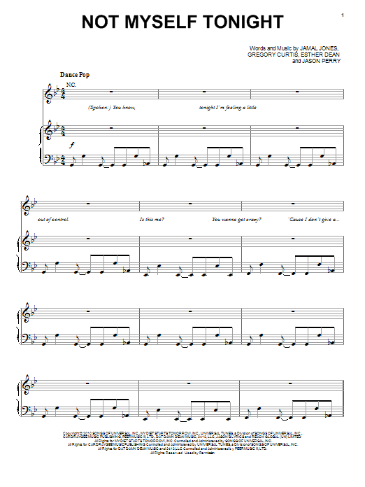 Download Christina Aguilera Not Myself Tonight Sheet Music and learn how to play Piano, Vocal & Guitar (Right-Hand Melody) PDF digital score in minutes