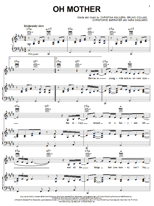 Download Christina Aguilera Oh Mother Sheet Music and learn how to play Piano, Vocal & Guitar (Right-Hand Melody) PDF digital score in minutes