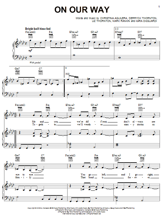Download Christina Aguilera On Our Way Sheet Music and learn how to play Piano, Vocal & Guitar (Right-Hand Melody) PDF digital score in minutes