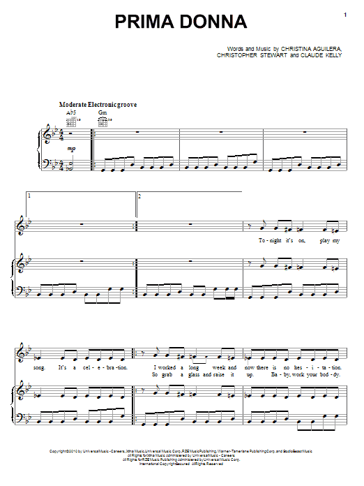 Download Christina Aguilera Prima Donna Sheet Music and learn how to play Piano, Vocal & Guitar (Right-Hand Melody) PDF digital score in minutes