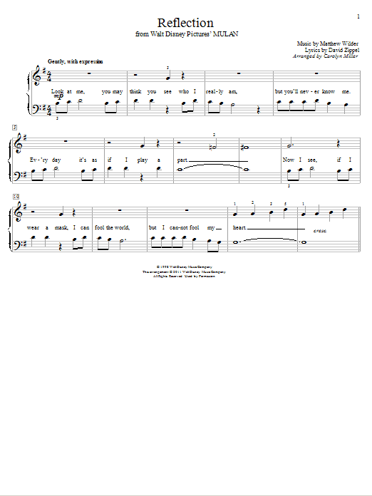 Download David Zippel Reflection Sheet Music and learn how to play Easy Piano PDF digital score in minutes