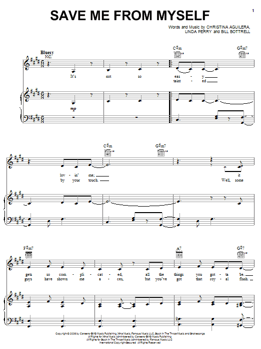 Download Christina Aguilera Save Me From Myself Sheet Music and learn how to play Piano, Vocal & Guitar (Right-Hand Melody) PDF digital score in minutes