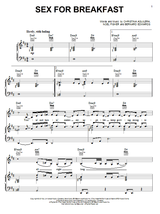 Download Christina Aguilera Sex For Breakfast Sheet Music and learn how to play Piano, Vocal & Guitar (Right-Hand Melody) PDF digital score in minutes