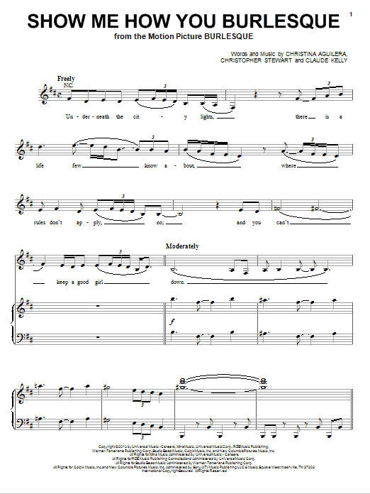 Download Christina Aguilera Show Me How You Burlesque Sheet Music and learn how to play Piano, Vocal & Guitar (Right-Hand Melody) PDF digital score in minutes