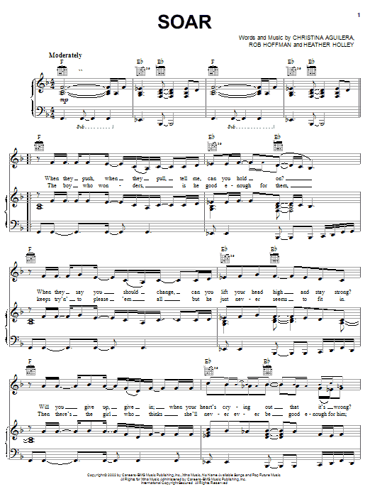 Download Christina Aguilera Soar Sheet Music and learn how to play Piano, Vocal & Guitar (Right-Hand Melody) PDF digital score in minutes
