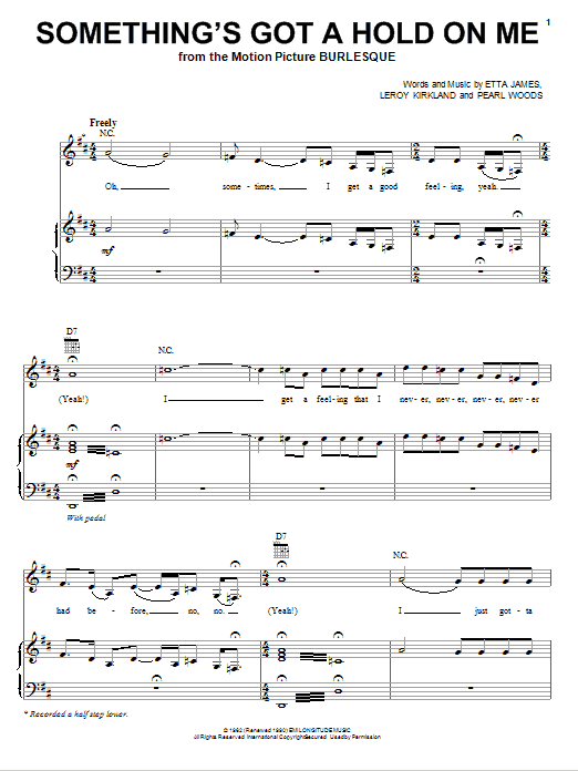 Download Christina Aguilera Something's Got A Hold On Me Sheet Music and learn how to play Piano, Vocal & Guitar (Right-Hand Melody) PDF digital score in minutes