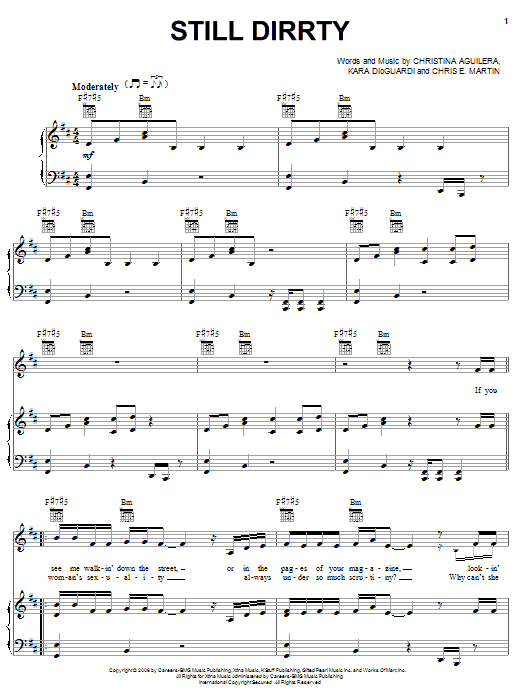 Download Christina Aguilera Still Dirrty Sheet Music and learn how to play Piano, Vocal & Guitar (Right-Hand Melody) PDF digital score in minutes