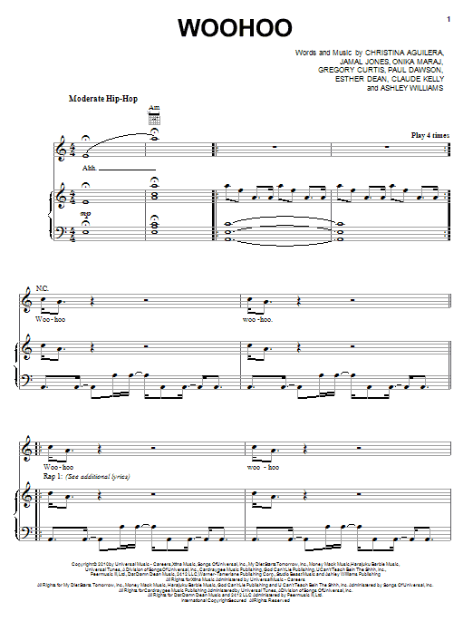 Download Christina Aguilera Woohoo Sheet Music and learn how to play Piano, Vocal & Guitar (Right-Hand Melody) PDF digital score in minutes