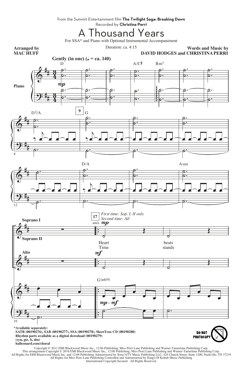 Download Mac Huff A Thousand Years Sheet Music and learn how to play SATB PDF digital score in minutes