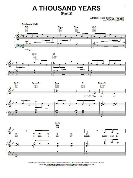 Download Christina Perri A Thousand Years (Part 2) Sheet Music and learn how to play Piano, Vocal & Guitar (Right-Hand Melody) PDF digital score in minutes