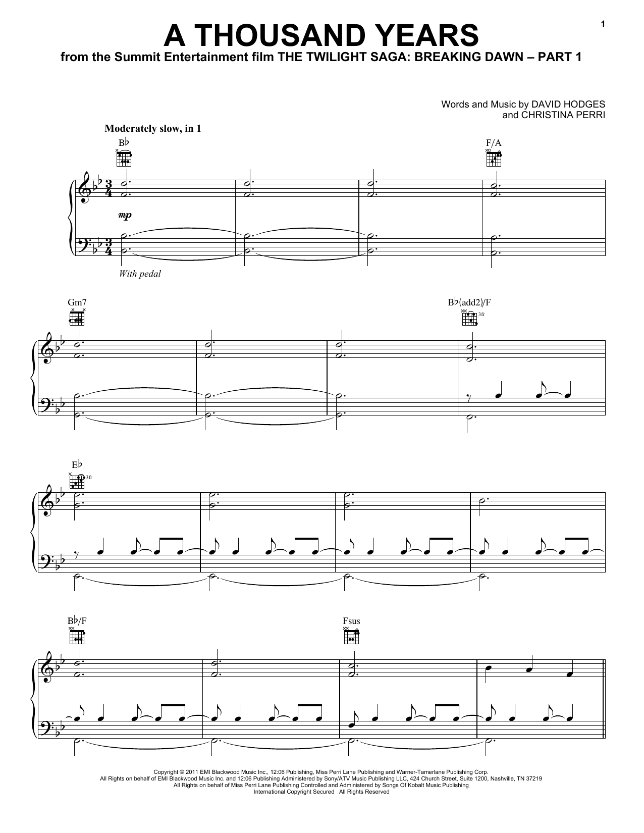 Download Christina Perri A Thousand Years Sheet Music and learn how to play SPREP PDF digital score in minutes