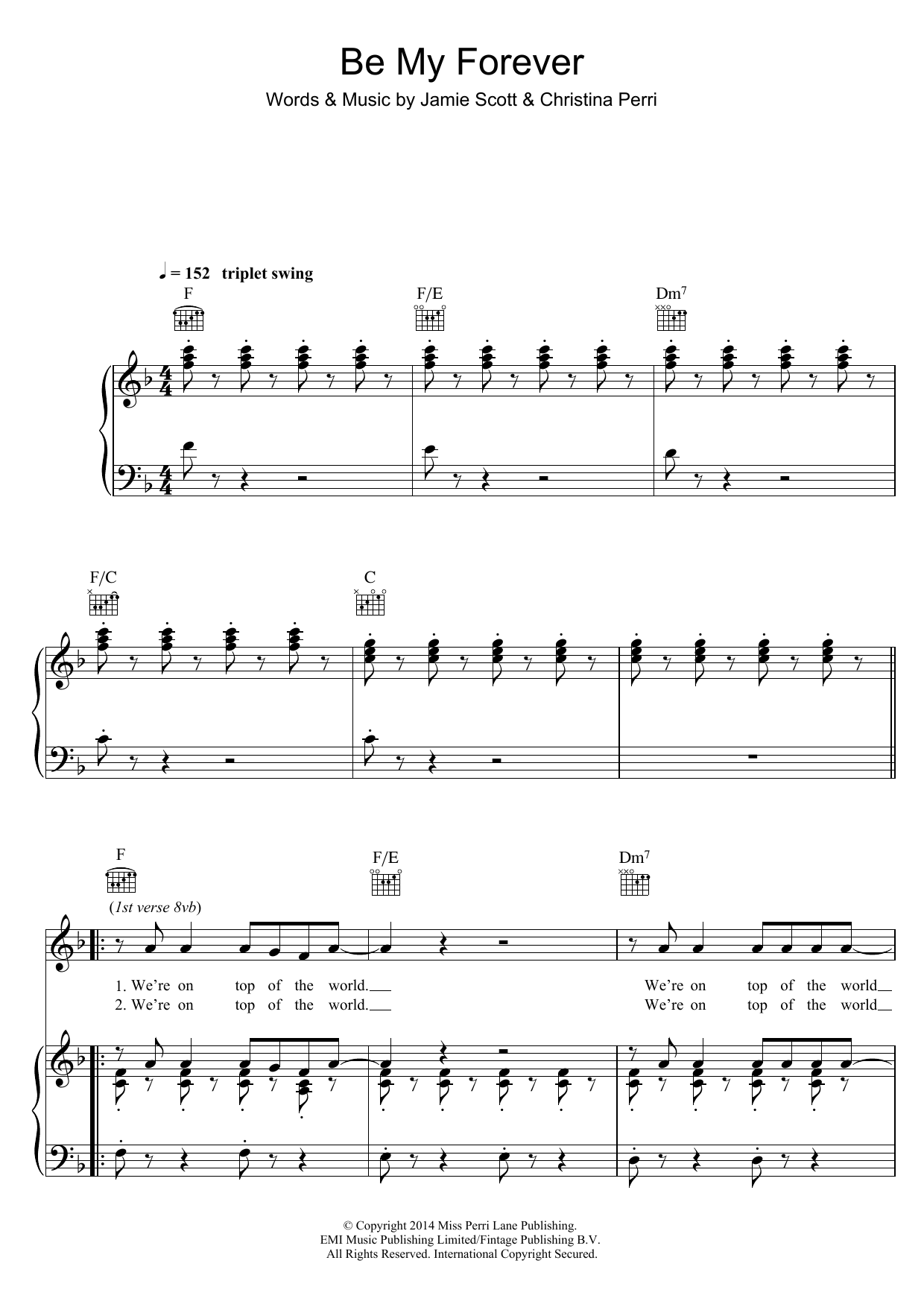 Download Christina Perri Be My Forever (feat. Ed Sheeran) Sheet Music and learn how to play Piano, Vocal & Guitar (Right-Hand Melody) PDF digital score in minutes