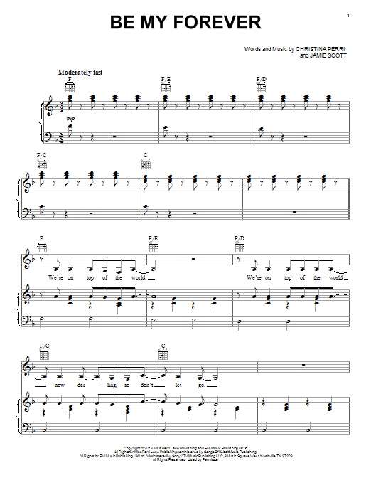 Download Christina Perri Be My Forever Sheet Music and learn how to play Piano, Vocal & Guitar (Right-Hand Melody) PDF digital score in minutes