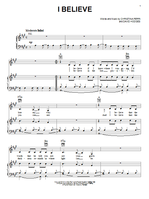 Download Christina Perri I Believe Sheet Music and learn how to play Piano, Vocal & Guitar (Right-Hand Melody) PDF digital score in minutes