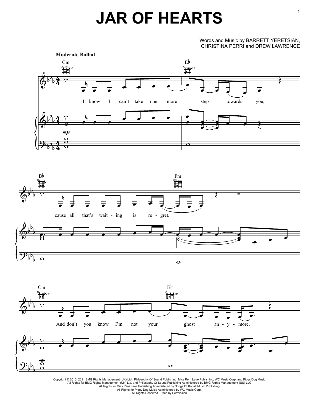 Download Christina Perri Jar Of Hearts Sheet Music and learn how to play Piano, Vocal & Guitar (Right-Hand Melody) PDF digital score in minutes