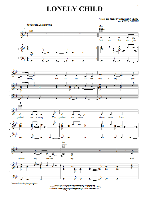 Download Christina Perri Lonely Child Sheet Music and learn how to play Piano, Vocal & Guitar (Right-Hand Melody) PDF digital score in minutes