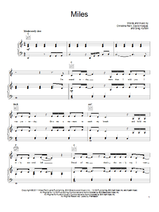 Download Christina Perri Miles Sheet Music and learn how to play Piano, Vocal & Guitar (Right-Hand Melody) PDF digital score in minutes