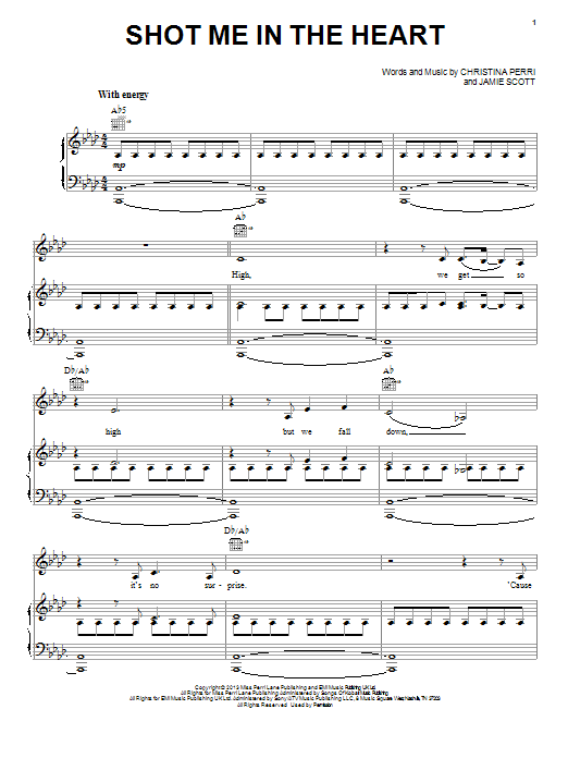 Download Christina Perri Shot Me In The Heart Sheet Music and learn how to play Piano, Vocal & Guitar (Right-Hand Melody) PDF digital score in minutes