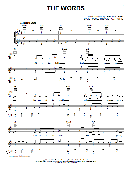 Download Christina Perri The Words Sheet Music and learn how to play Piano, Vocal & Guitar (Right-Hand Melody) PDF digital score in minutes
