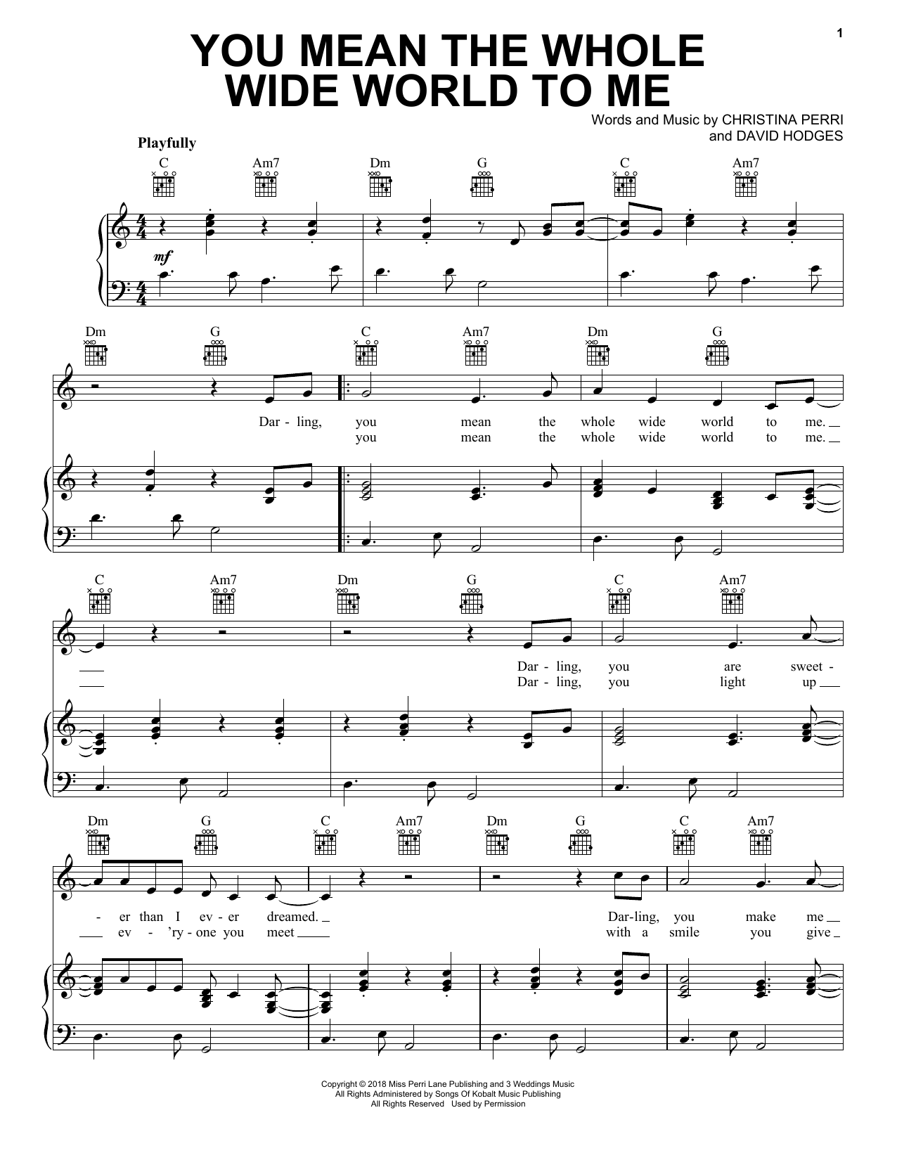 Download Christina Perri You Mean The Whole Wide World To Me Sheet Music and learn how to play Piano, Vocal & Guitar Chords (Right-Hand Melody) PDF digital score in minutes