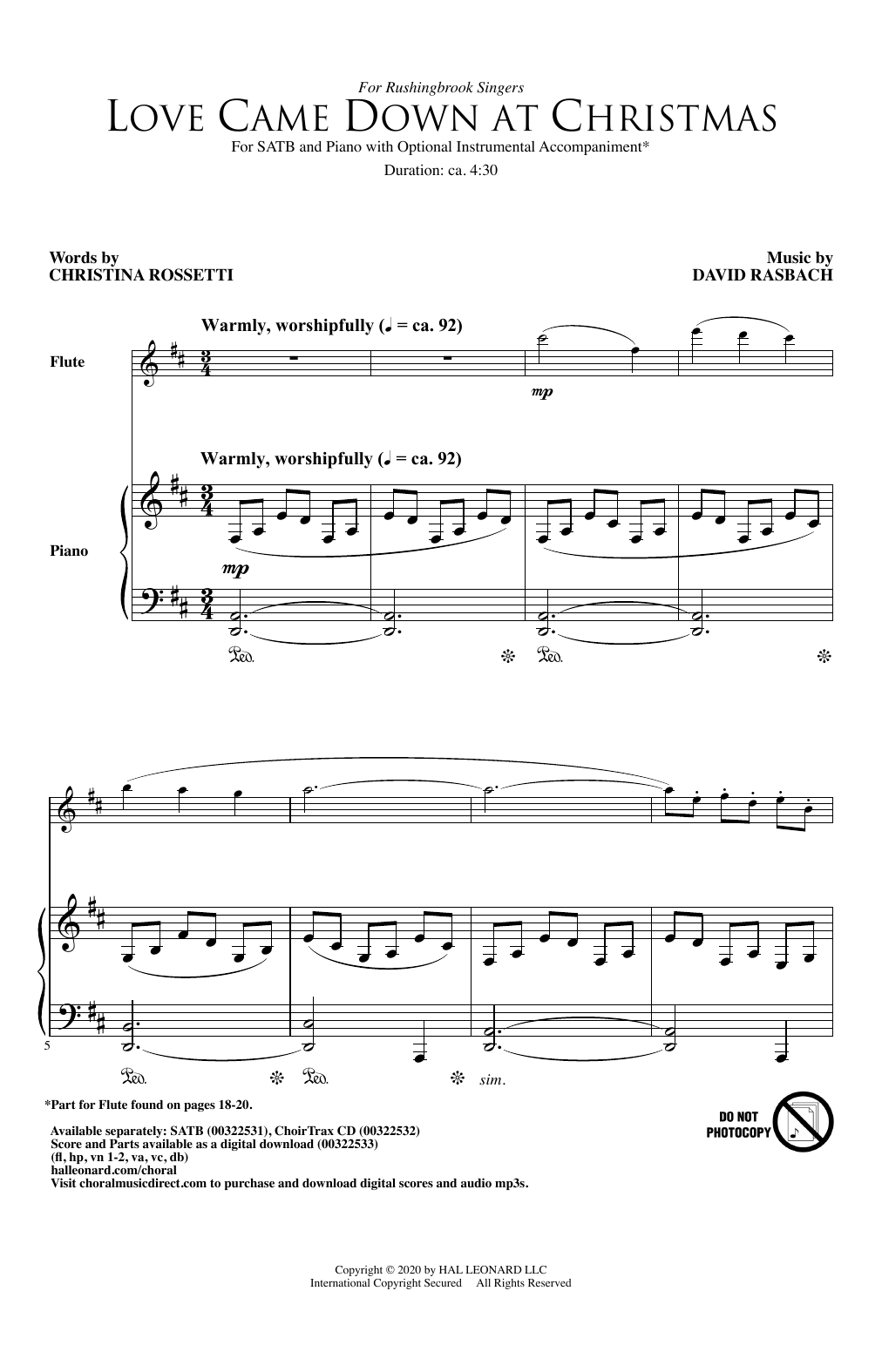 Download Christina Rossetti and David Rasbach Love Came Down At Christmas Sheet Music and learn how to play SATB Choir PDF digital score in minutes