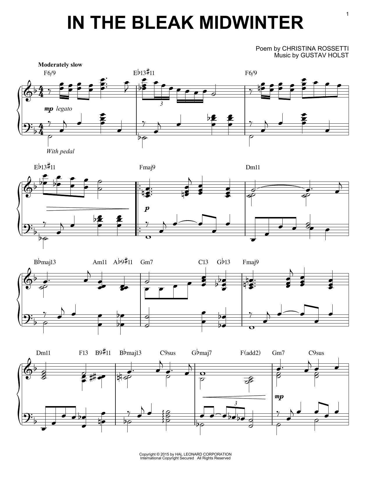 Download Gustav Holst In The Bleak Midwinter Sheet Music and learn how to play Piano PDF digital score in minutes