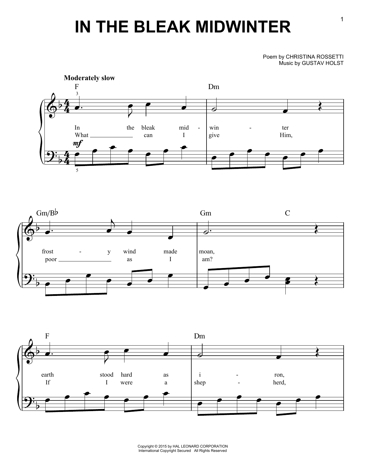 Download Christina Rossetti In The Bleak Midwinter Sheet Music and learn how to play Tenor Saxophone PDF digital score in minutes