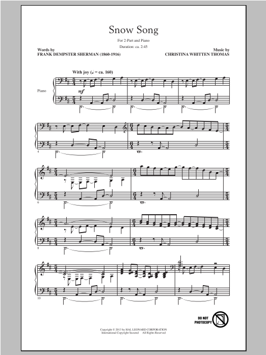 Download Christina Whitten Thomas Snow Song Sheet Music and learn how to play 2-Part Choir PDF digital score in minutes