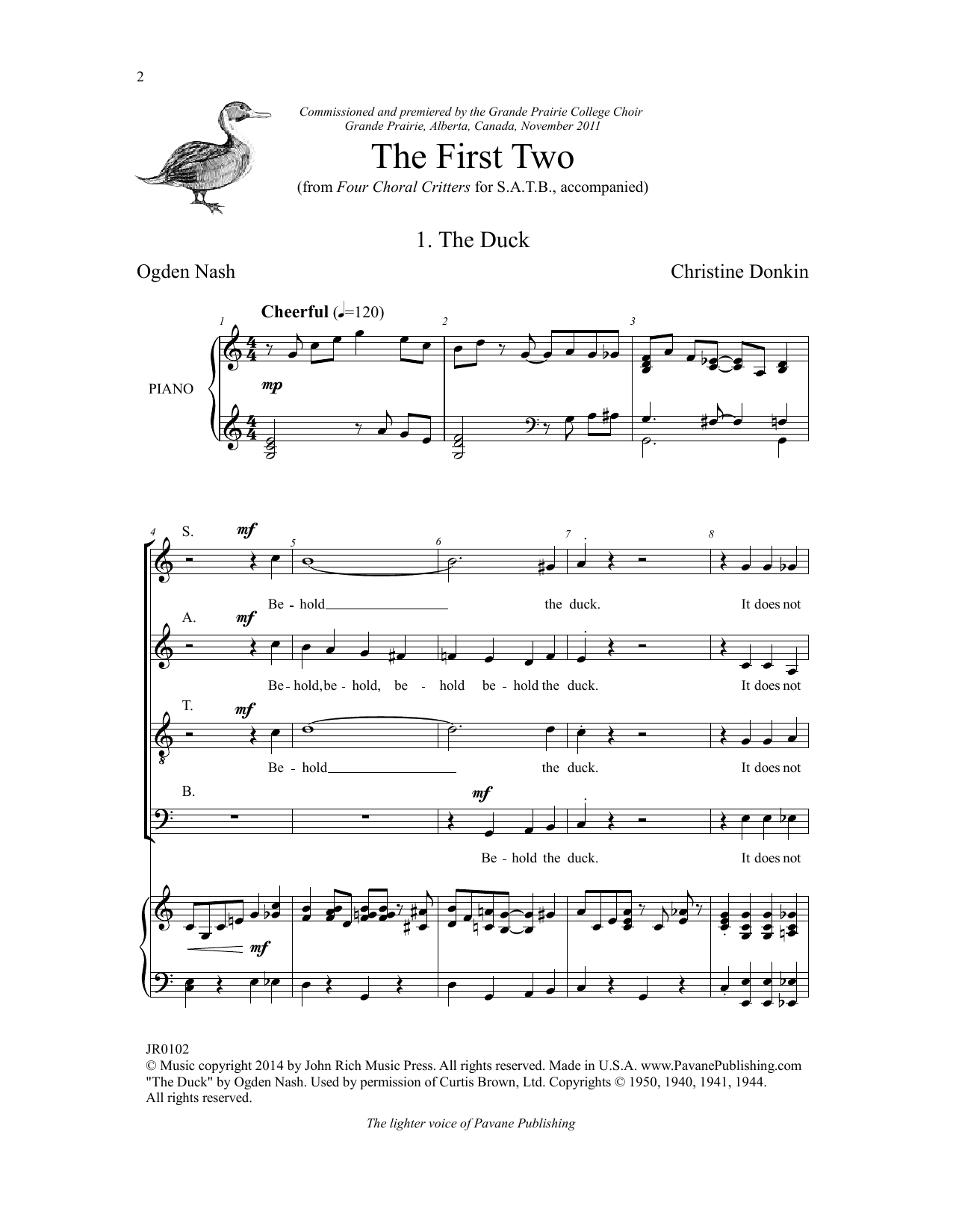Download Christine Donkin Four Choral Critters - The First Two Sheet Music and learn how to play SATB Choir PDF digital score in minutes