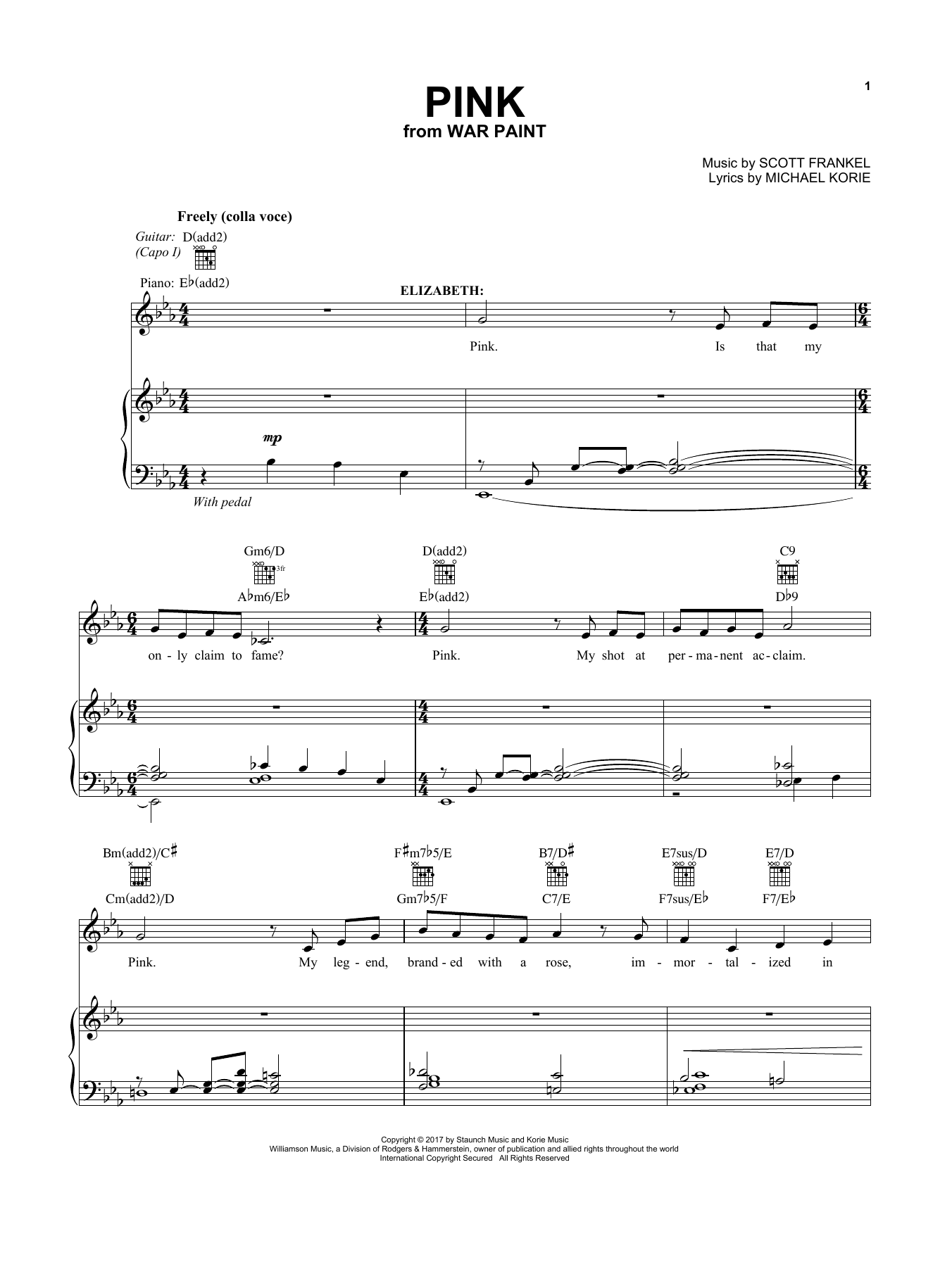 Download Christine Ebersole Pink (from War Paint) Sheet Music and learn how to play Vocal Pro + Piano/Guitar PDF digital score in minutes