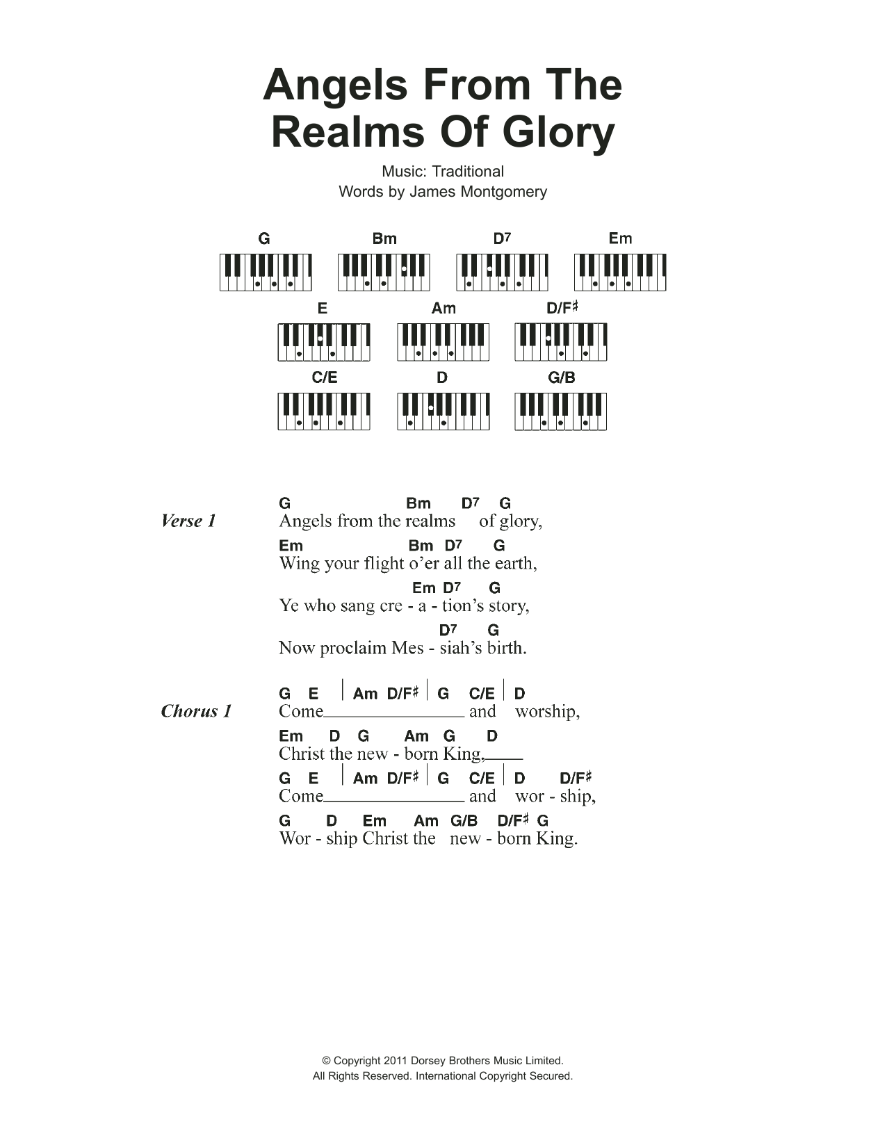 Download Traditional Angels From The Realms Of Glory Sheet Music and learn how to play Lyrics & Piano Chords PDF digital score in minutes
