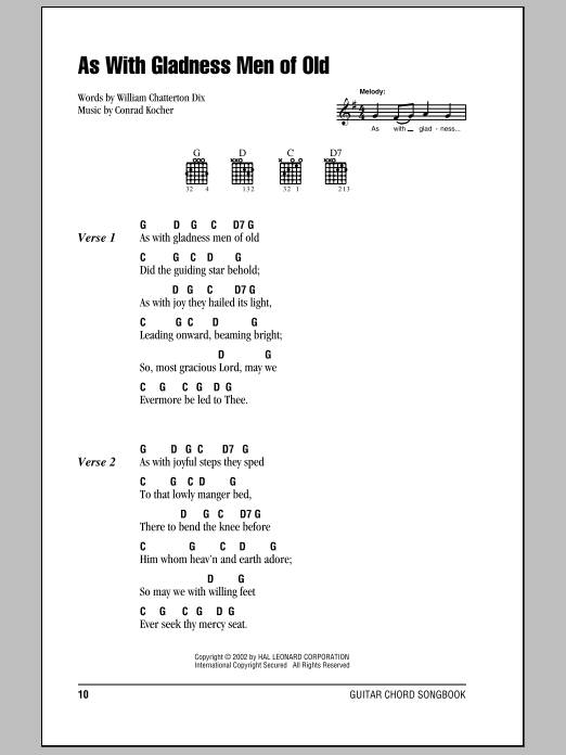 Download William C. Dix As With Gladness Men Of Old Sheet Music and learn how to play Lyrics & Chords PDF digital score in minutes