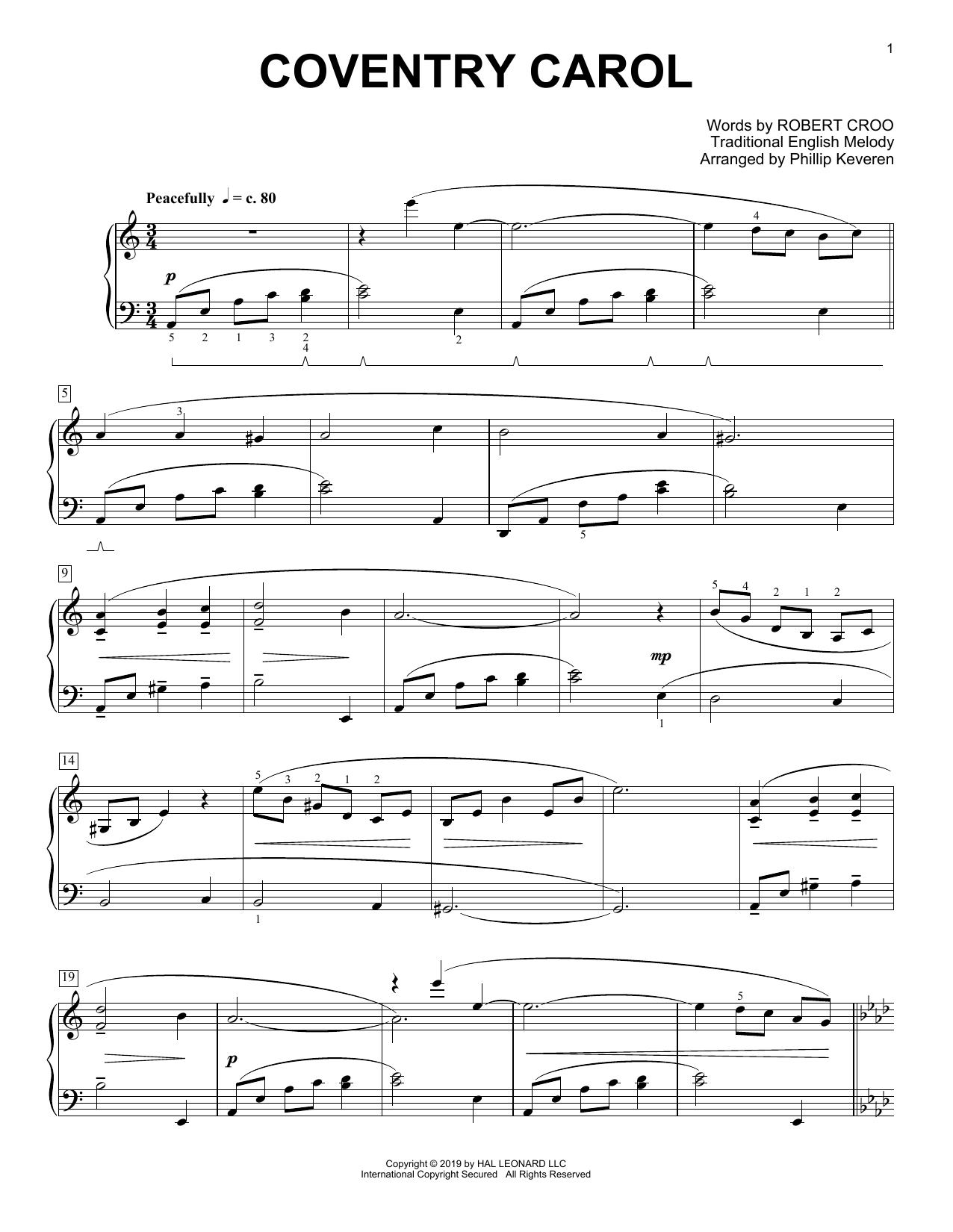 Download Christmas Carol Coventry Carol [Classical version] (arr. Phillip Keveren) Sheet Music and learn how to play Piano Solo PDF digital score in minutes