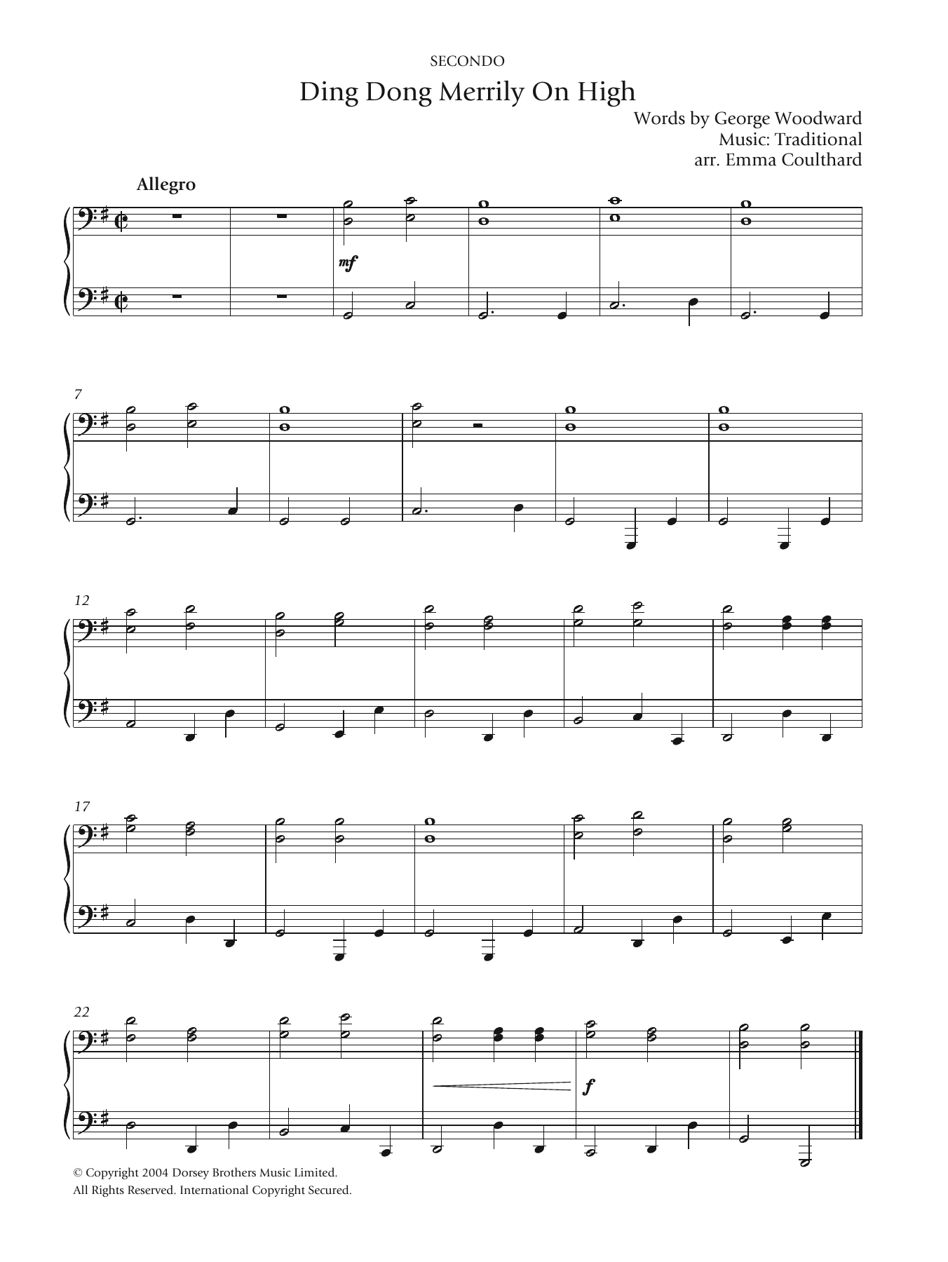 Download Christmas Carol Ding Dong! Merrily On High Sheet Music and learn how to play Lyrics & Chords PDF digital score in minutes