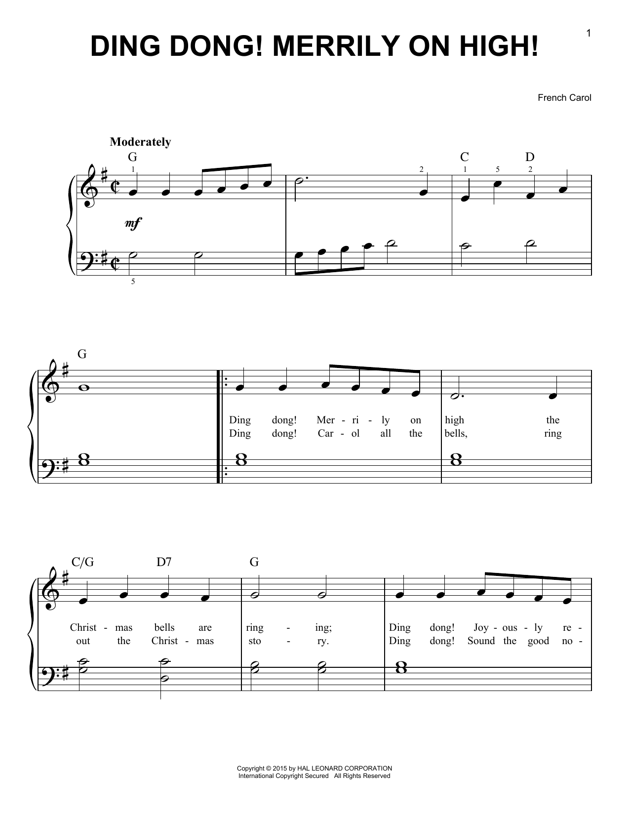 Download Christmas Carol Ding Dong! Merrily On High! Sheet Music and learn how to play Easy Piano PDF digital score in minutes
