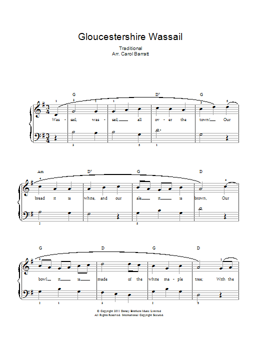 Download Christmas Carol Gloucestershire Wassail Sheet Music and learn how to play Piano & Vocal PDF digital score in minutes