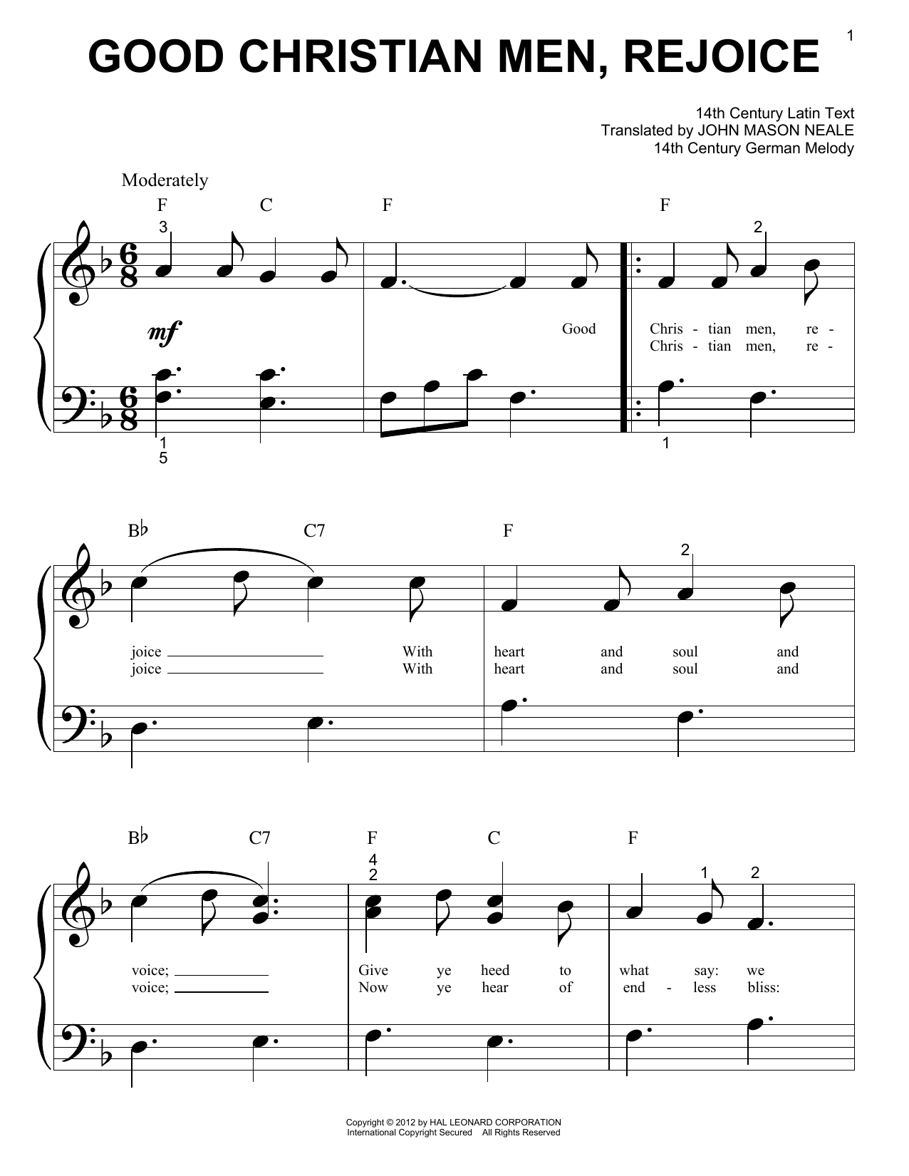 Download 14th Century Latin Text Good Christian Men, Rejoice Sheet Music and learn how to play Guitar Lead Sheet PDF digital score in minutes
