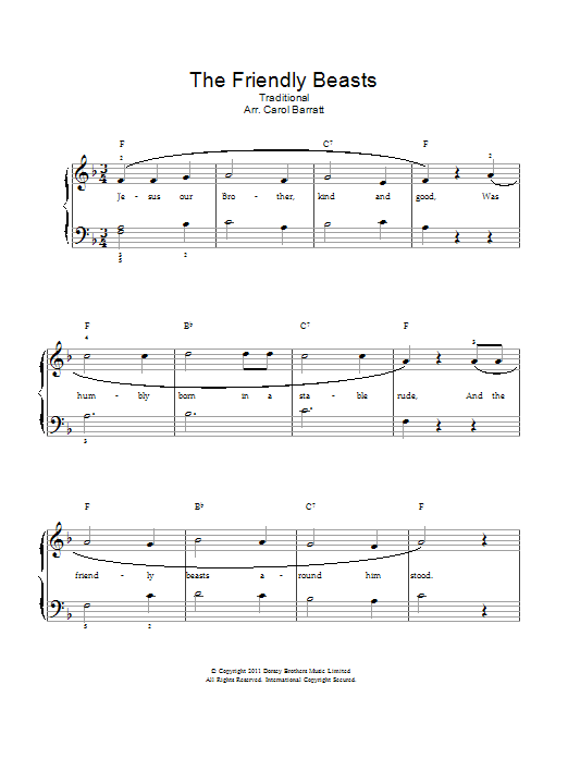 Download Traditional Carol The Friendly Beasts Sheet Music and learn how to play Piano & Vocal PDF digital score in minutes