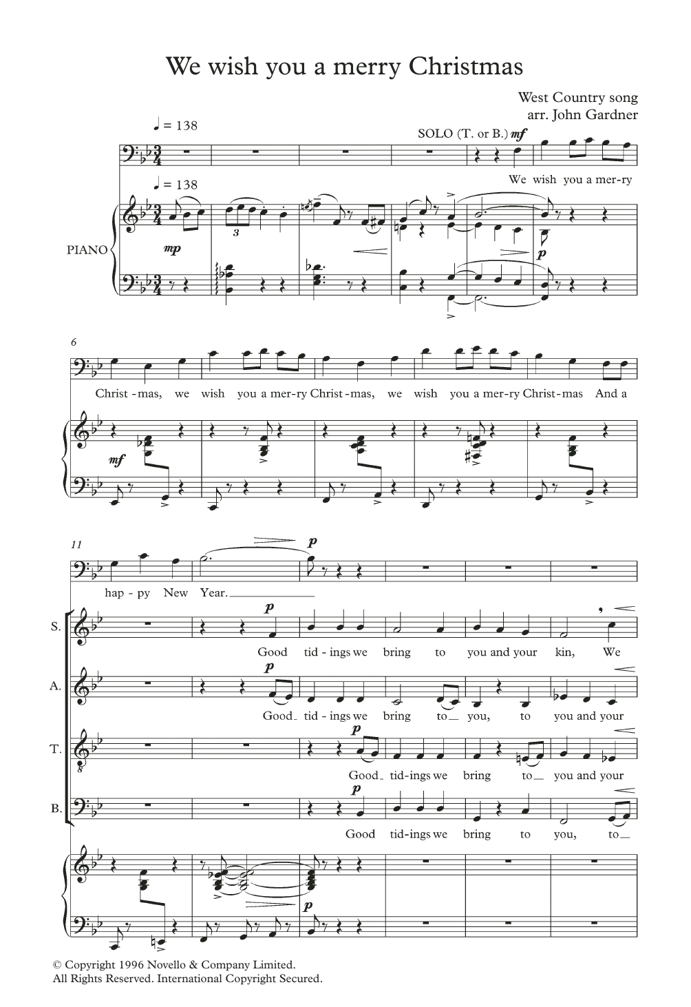 Download Christmas Carol We Wish You A Merry Christmas (arr. John Gardner) Sheet Music and learn how to play SATB Choir PDF digital score in minutes