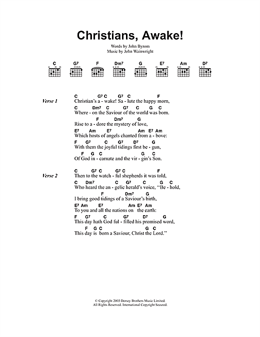 Download Christmas Carol Christians Awake Sheet Music and learn how to play Lyrics & Chords PDF digital score in minutes