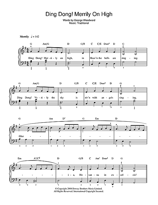 Christmas Carol Ding Dong Merrily On High Sheet Music Notes 