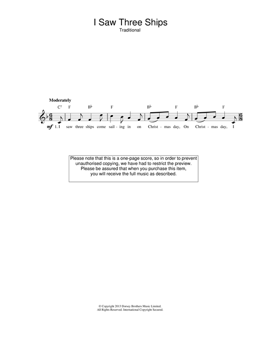 Download Christmas Carol I Saw Three Ships Sheet Music and learn how to play Recorder PDF digital score in minutes