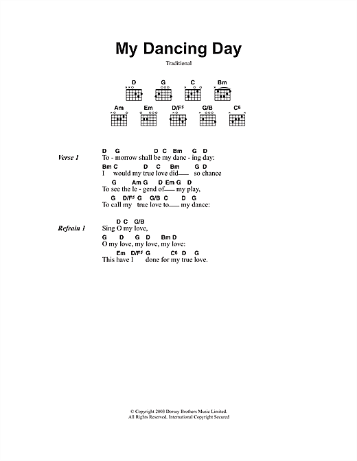 Download Christmas Carol My Dancing Day Sheet Music and learn how to play Lyrics & Chords PDF digital score in minutes